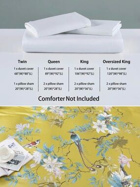 KING SIZE Floral & Bird Mustard Yellow Duvet Cover WITH TWO KING SHAMS! 2